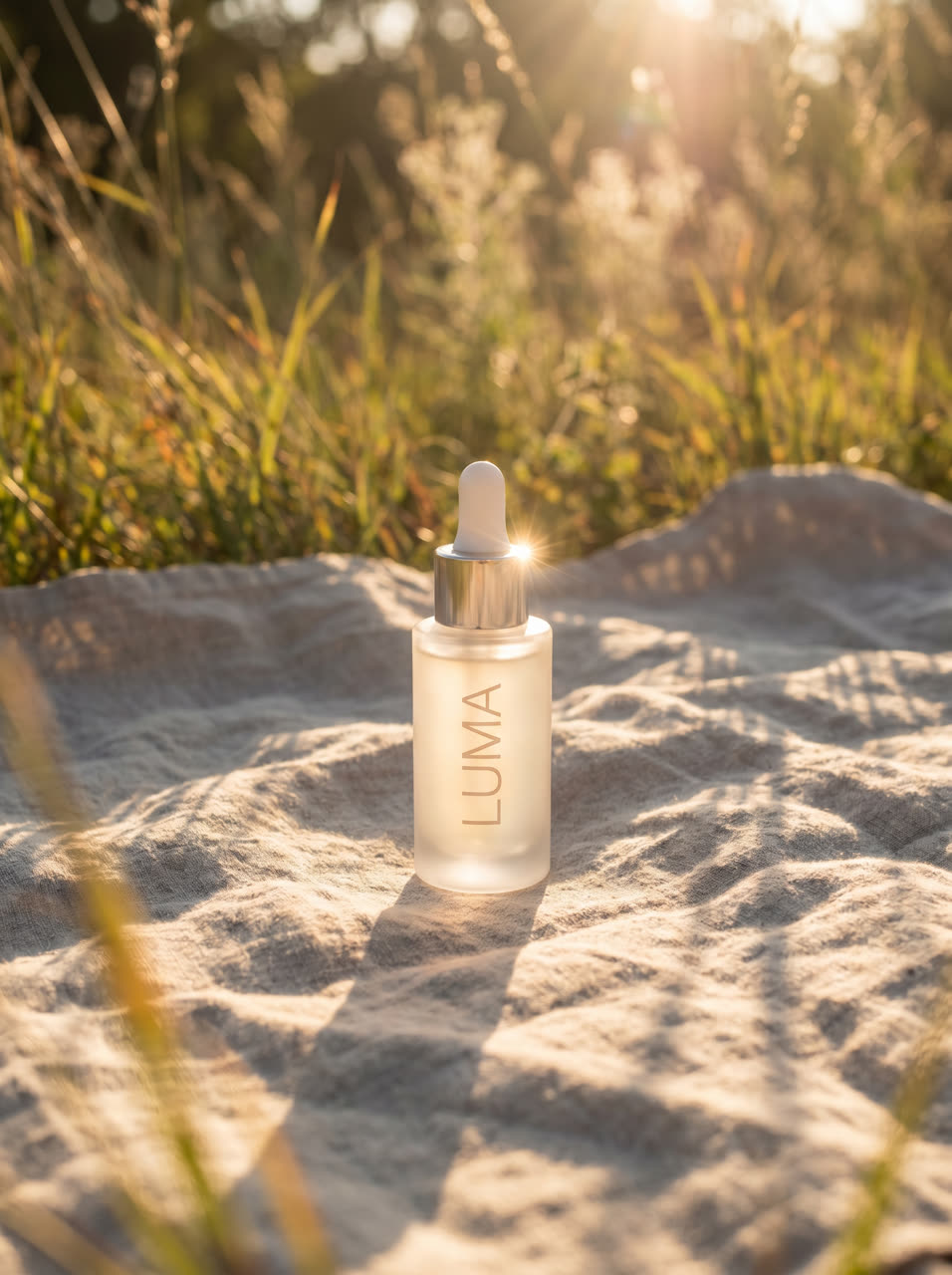 LUMA serum outdoors at golden hour